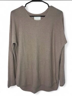 Cynthia Rowley 100% 2-Ply Cashmere Tunic Sweater Large Tan Long Sleeve
